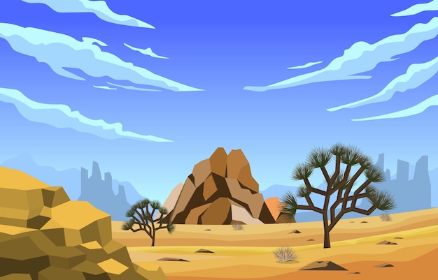 Dia no oeste americano yucca árvore planta vasta deserto paisagem ilustração