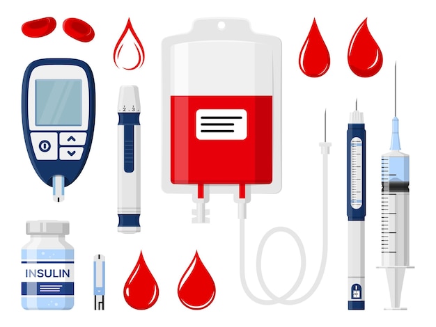 Diabetes doação de sangue e injeção de insulina