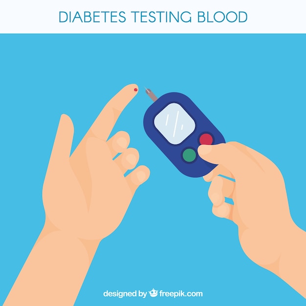 Diabetes testando composição de sangue com design plano