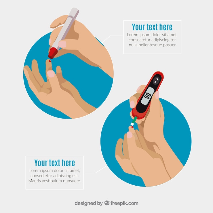 Vetor diabetes testando composição de sangue com design plano