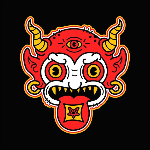 Diabo com marca de mata-borrão lsd ácido na impressão de camiseta de língua design de logotipo de ilustração gráfica de desenho vetorial demôniochifressatantrippy impressão de ácido lsd psicodélico para pôster camiseta conceito de logotipo