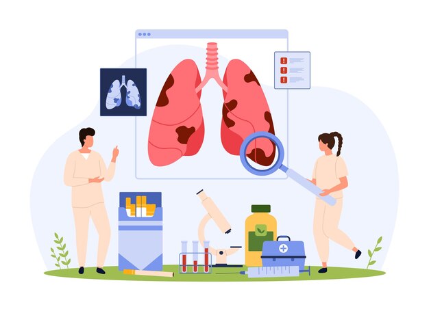 Vetor diagnóstico de doenças respiratórias e danos pulmonares devido ao tabagismo por pessoas pequenas