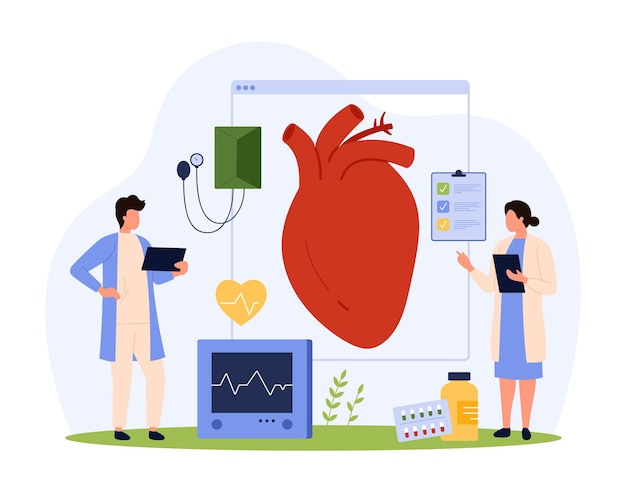 Vetor diagnóstico e tratamento de doenças cardíacas cardiologia e exame cardiovascular dos doentes