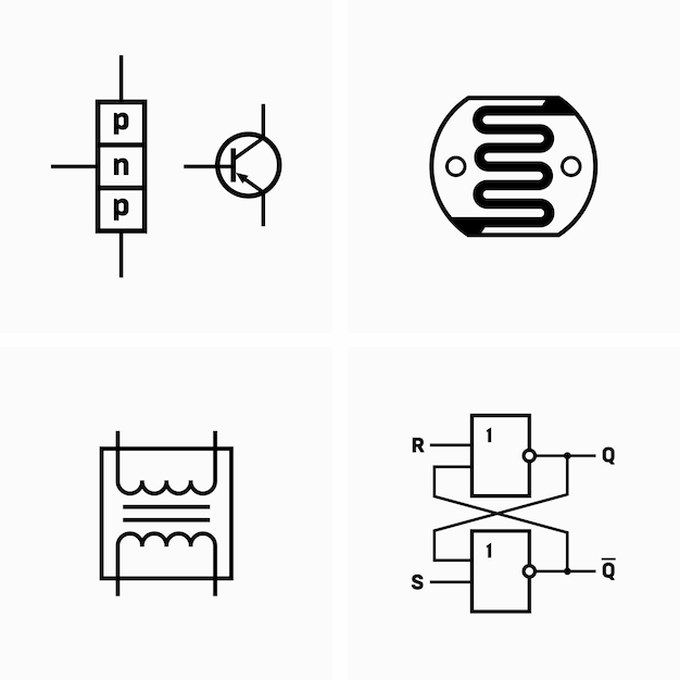 Vetor diagrama de circuito eletrônico com componentes individuais