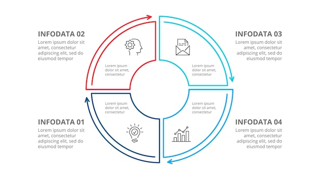 Vetor diagrama de círculo de esboço infográfico com 4 opções partes etapas ou processos