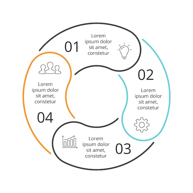Diagrama de círculo linear. modelo de infográfico de vetor. opções de hart minimalistas, etapas.