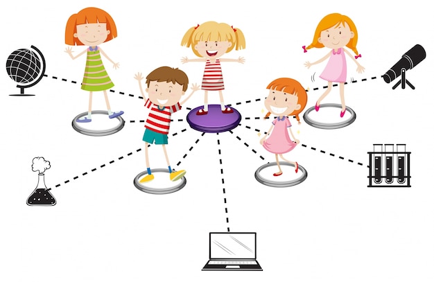 Vetor diagrama de crianças e objetos