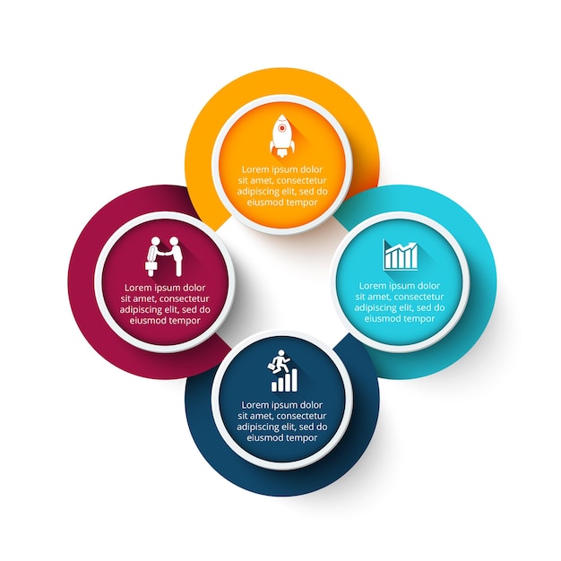 Diagrama de infográfico do ciclo com 4 opções ou etapas. slide para apresentação de negócios.