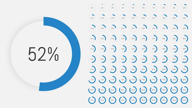 Vetor diagrama de porcentagem ícones 3d gráfico de pizza progressão de 1 a 100
