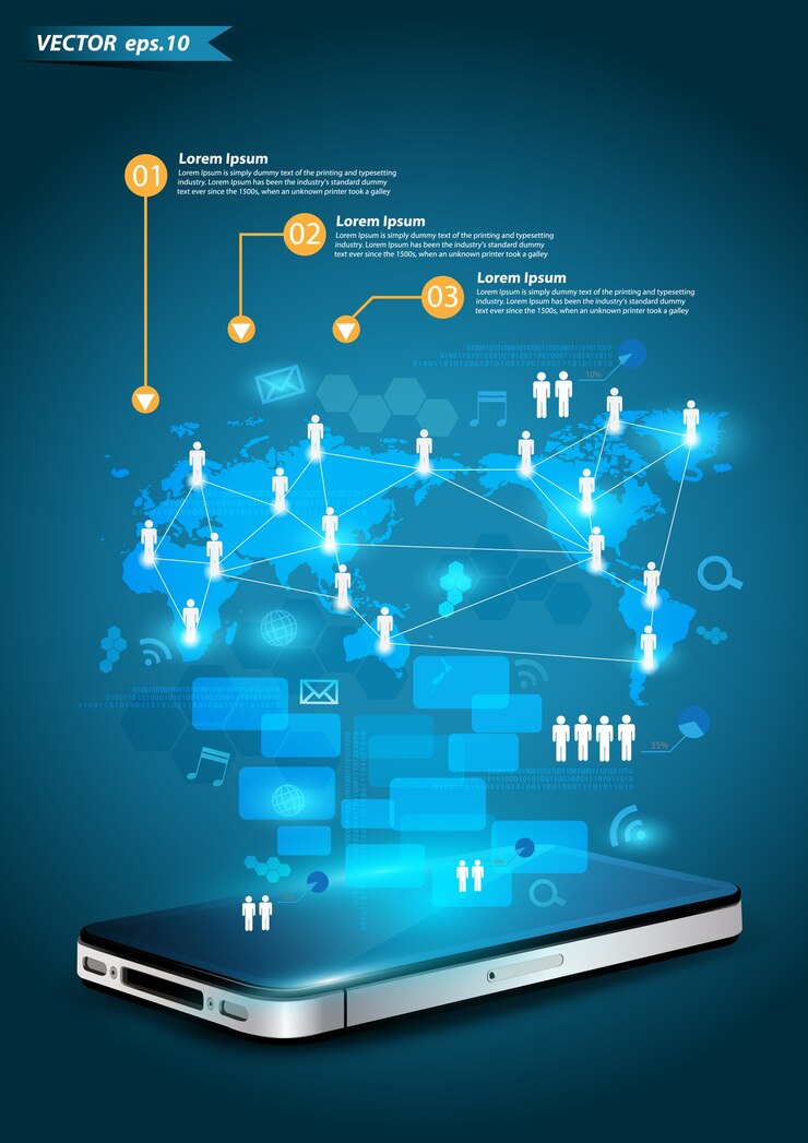 Vetor diagrama de processo de rede em telefones celulares
