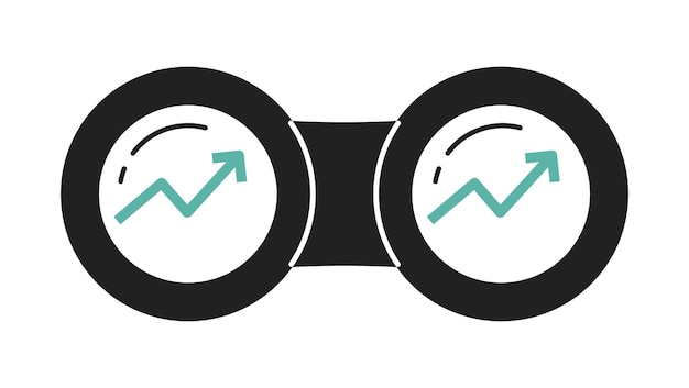 Vetor diagrama de setas de lucro em binóculos objeto de vetor plano monocromático ícone de linha fina preto e branco editável ilustração de ponto de clip art simples dos desenhos animados para design gráfico da web