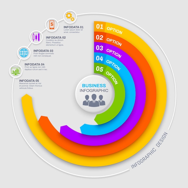 Diagrama de vetor redondo de infográficos de negócios