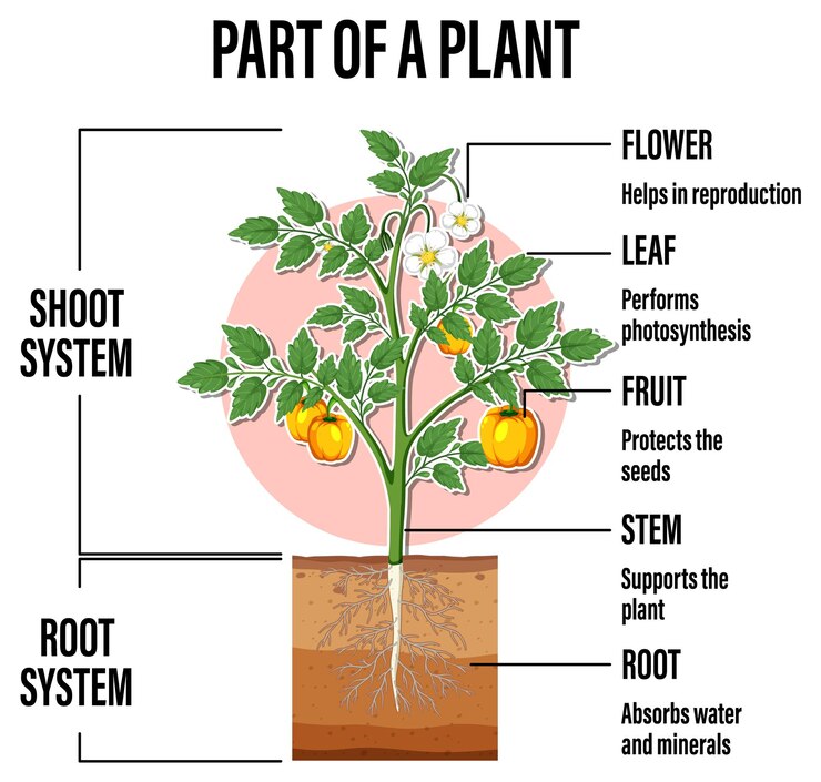 Vetor diagrama mostrando as partes de uma planta