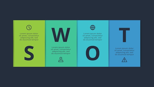 Diagrama swot com peças de opções de 4 etapas ou processos modelo para web em segundo plano