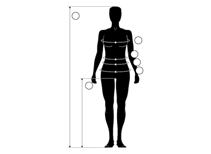 Vetor diagrama vetorial de tamanhos de roupas femininas