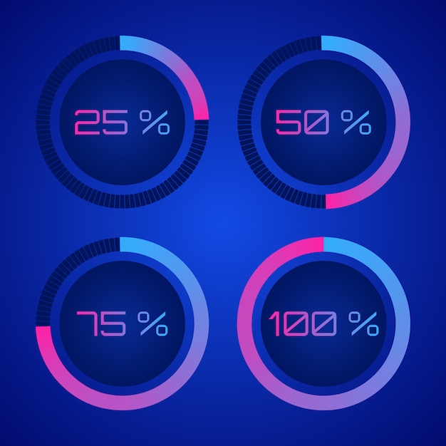 Vetor diagramas percentuais placa do círculo da contagem regressiva digital