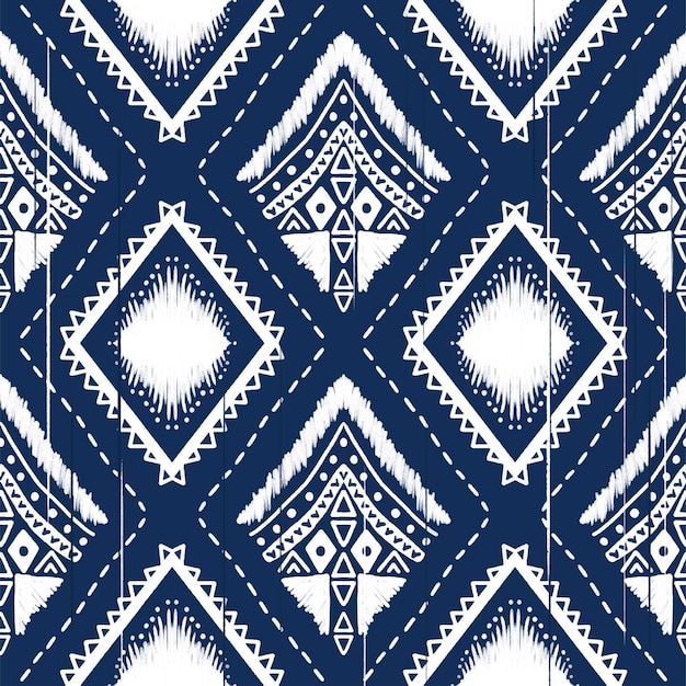 Vetor diamante branco em azul índigo padrão oriental étnico geométrico tradicional design para fundotapetepapel de parederoupasembrulhobatikestilo de bordado de ilustração vetorial de tecido