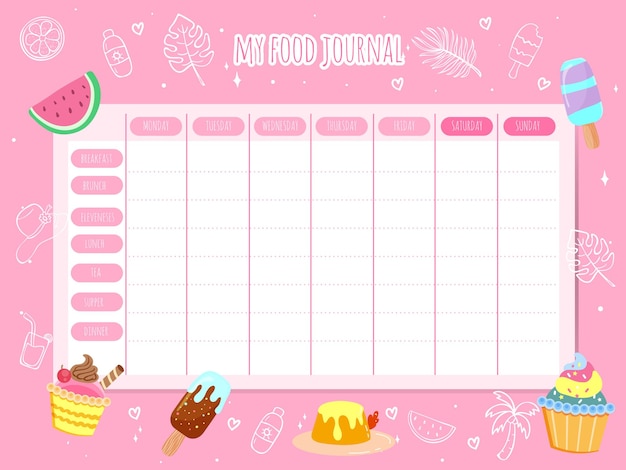 Diário alimentar com planejador semanal