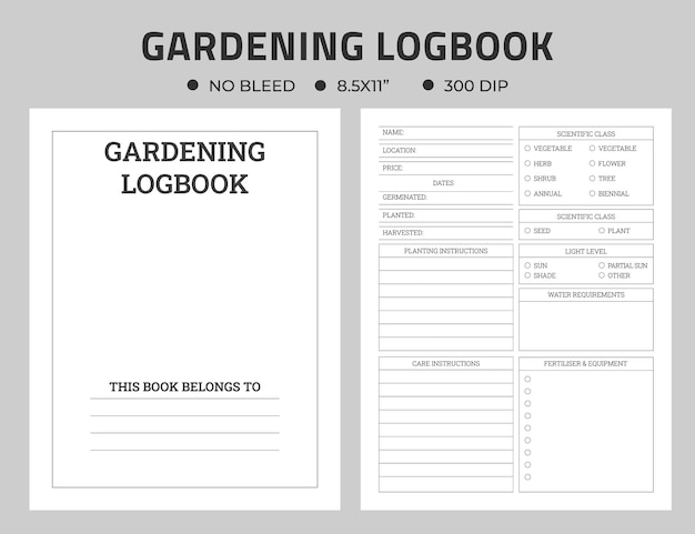 Vetor diário de bordo ou caderno de jardinagem