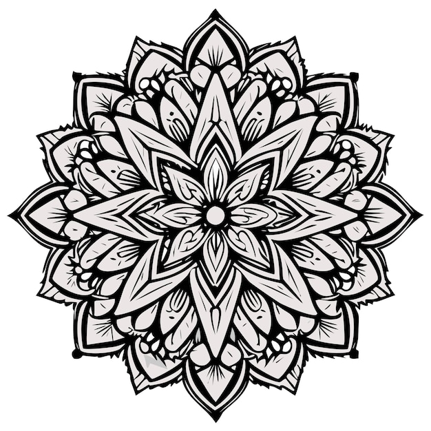 Vetor dibujo para colorear mandala linhas florais branco e negro