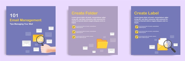 Dicas de organizador de e-mail informativo de mídia social de desenho 3d post design de layout de modelo de banner