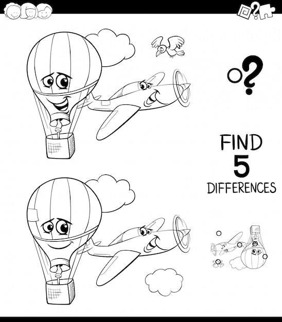 Diferenças jogo para crianças com avião e balão