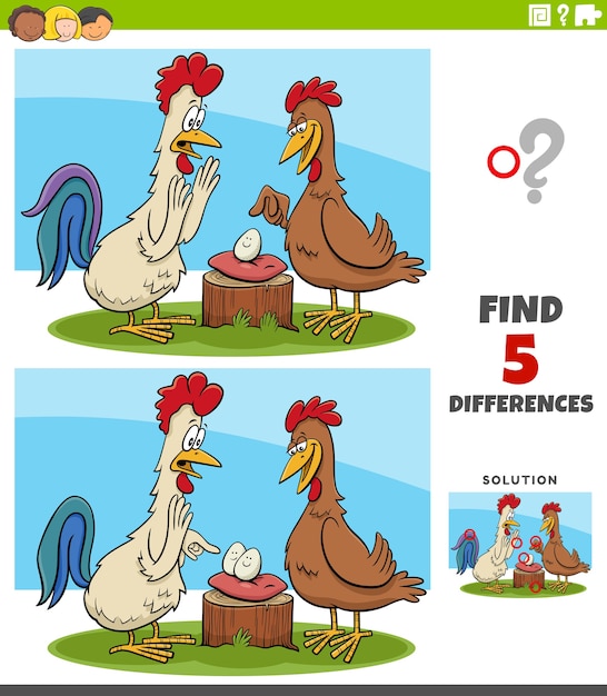 Diferenças tarefa educacional para crianças com galo e galinha
