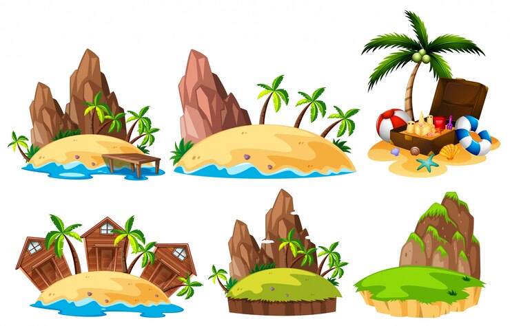 Vetor diferentes cenas de ilhas ilustração