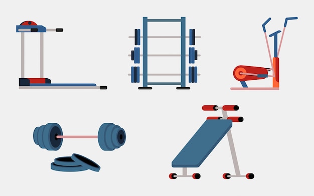 Diferentes equipamentos para ginástica ilustração vetorial de equipamentos de ginástica e esporte