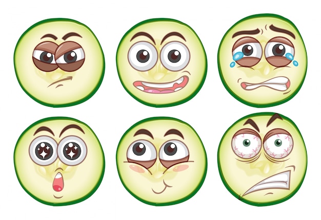 Diferentes expressões faciais no pepino