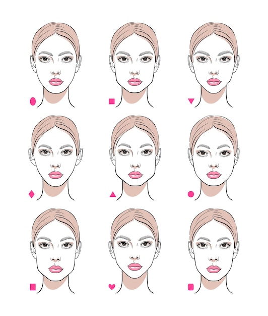 Vetor diferentes formas de rosto feminino.