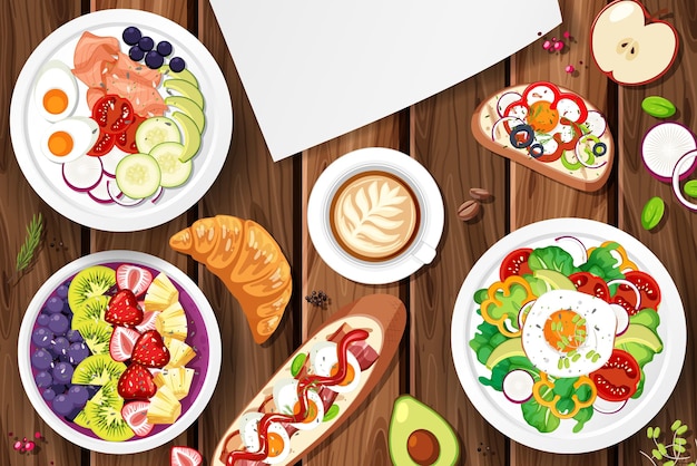 Diferentes pratos de comida na mesa
