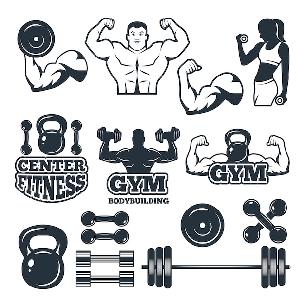 Diferentes símbolos e emblemas definidos para o clube de fitness