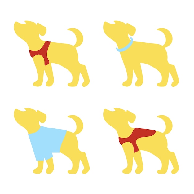 Diferentes tipos de coleiras em uma silhueta de cachorro amarelo