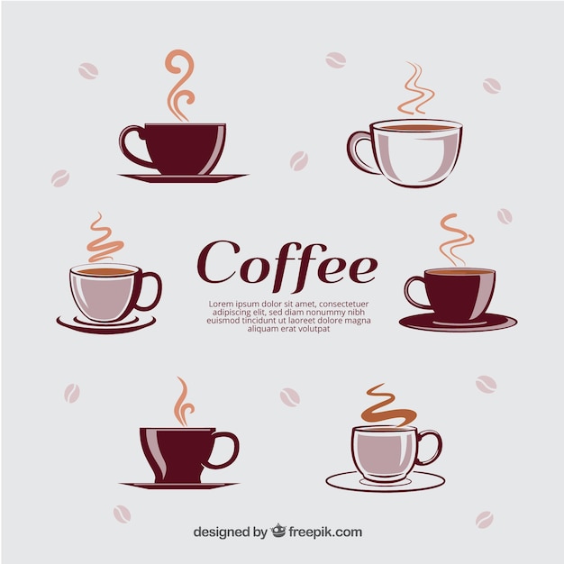 Diferentes tipos de copos com café quente