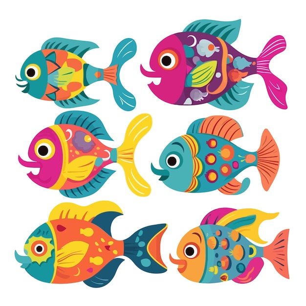 Vetor diferentes tipos de desenhos animados elegante coleção de peixes coloridos vida marinha para aquário clip art enfermeiro