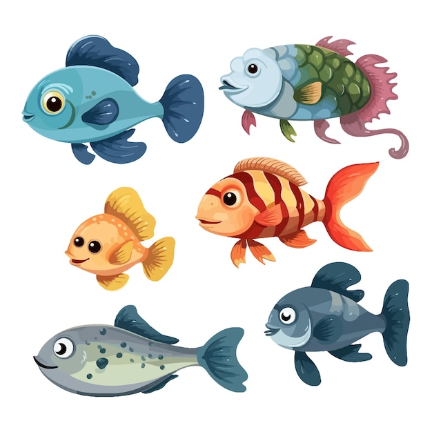 Vetor diferentes tipos de desenhos animados elegante coleção de peixes coloridos vida marinha para aquário clip art enfermeiro