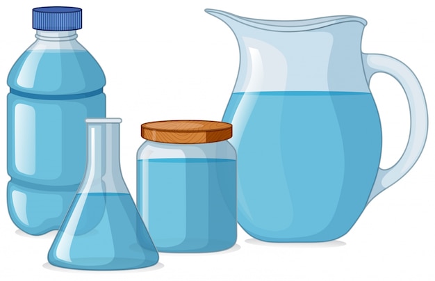 Vetor diferentes tipos de recipientes com água fresca