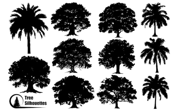 Vetor diferentes tipos de silhuetas de árvores