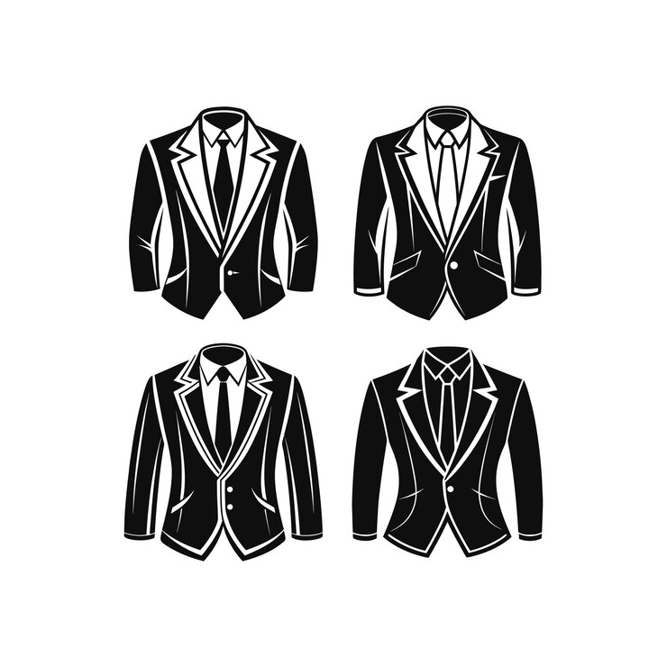 Vetor diferentes tipos de terno masculino, terno à medida, jaqueta à medida, terno de salão, moda técnica.