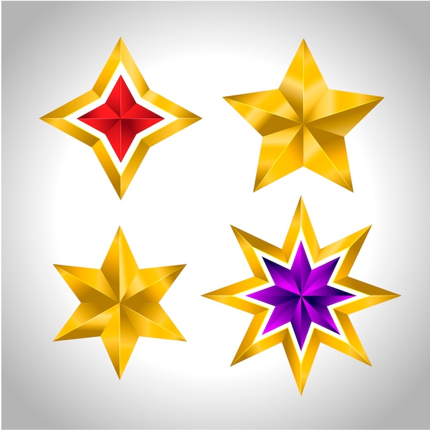 Diferentes tipos e formas de estrelas douradas