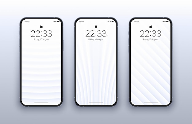 Diferentes variações minimalista branco 3d linhas suaves papel de parede geométrico definido na tela do telefone inteligente foto realista isolado no fundo claro. protetores de tela desfocados abstratos verticais para smartphone