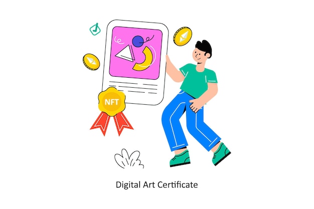 Digital arte certificado plano estilo design vetor ilustração arquivos de ilustração