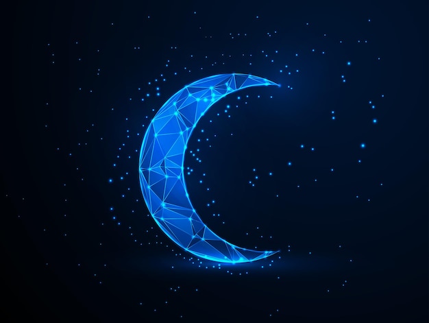 Digital Low Poly ramadan kareem Lua e Estrela no Céu Noturno com Estrelas Azul Brilhantes