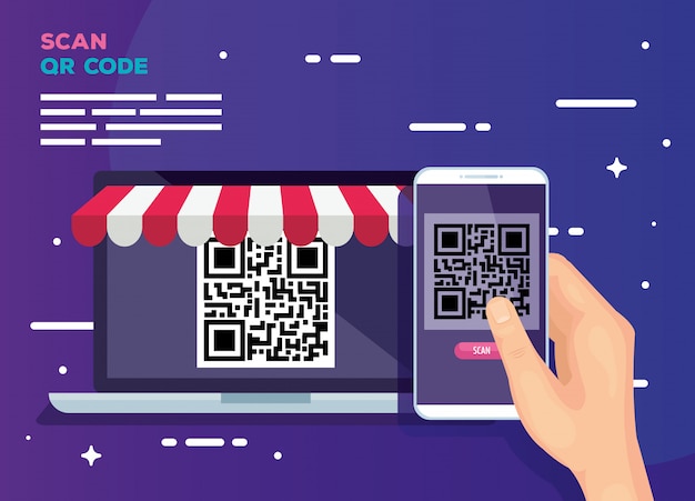 Digitalize o código qr com laptop e smartphone