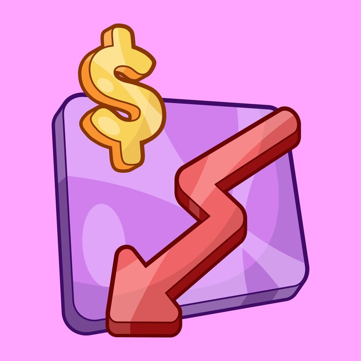 Vetor diminução de lucro com ilustração de vetor de seta para baixo para o elemento de design de negócios e finanças