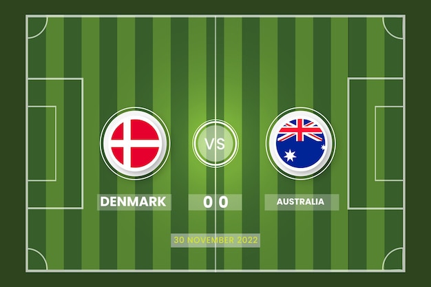 Dinamarca vs austrália 2022 com modelo de plano de fundo do campeonato de futebol 07