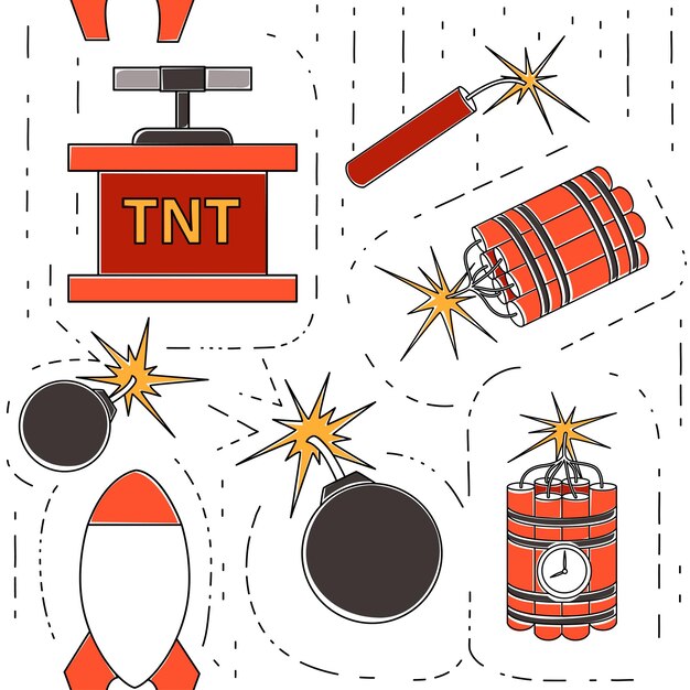 Dinamite retrô explosiva de padrão perfeito para mineração ilustração vetorial plana de coleção de ícones coloridos em fundo branco