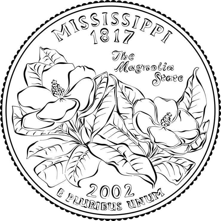 Vetor dinheiro americano quarto moeda de 25 centavos mississippi