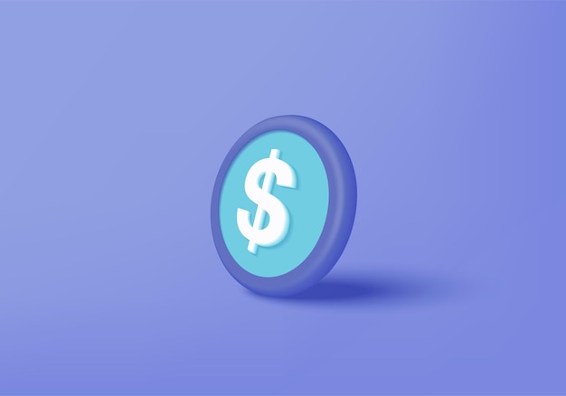 Dinheiro de moeda de dólar 3D financeiro para compras online, pagamento online Moeda de dólar com proteção de pagamento. Renderização de vetor 3D para finanças empresariais, serviços bancários online e compras online para segurança